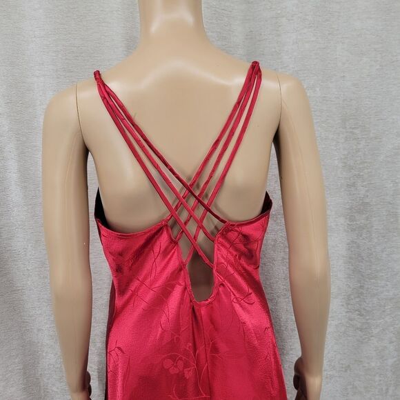 Inner Most Vintage Satin Jacquard Red Midi Slip Dress Nightgown - Picture 4 of 12